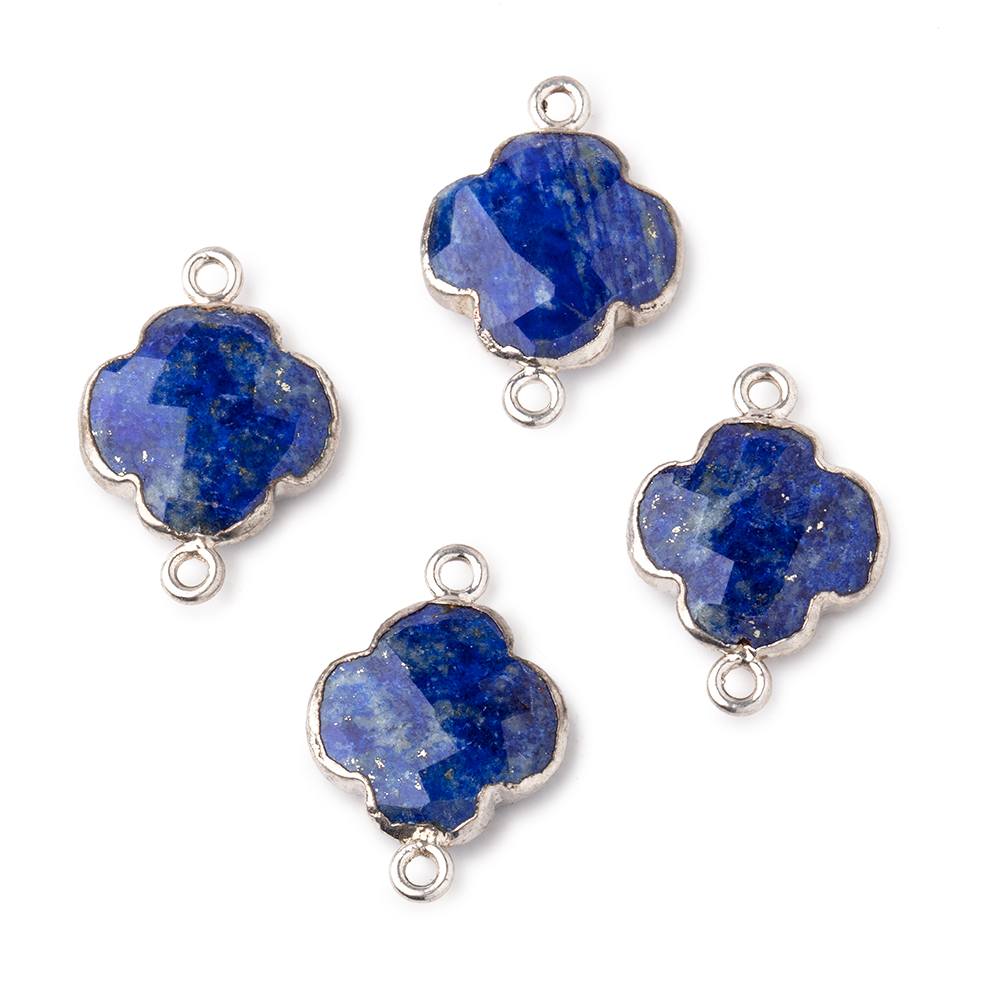 13.5mm Silver Leaf Lapis Lazuli Faceted Quatrefoil Connector 1 focal piece