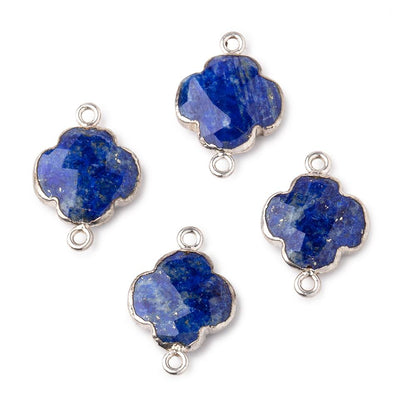 13.5mm Silver Leaf Lapis Lazuli Faceted Quatrefoil Connector 1 focal piece