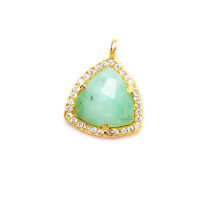 13.5mm Vermeil Bezel White CZ and Chrysoprase Triangle Pendant 1 piece