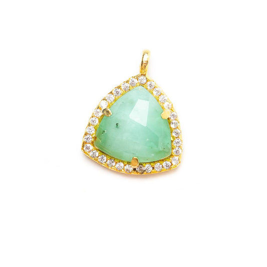 13.5mm Vermeil Bezel White CZ and Chrysoprase Triangle Pendant 1 piece