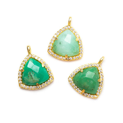 13.5mm Vermeil Bezel White CZ and Chrysoprase Triangle Pendant 1 piece