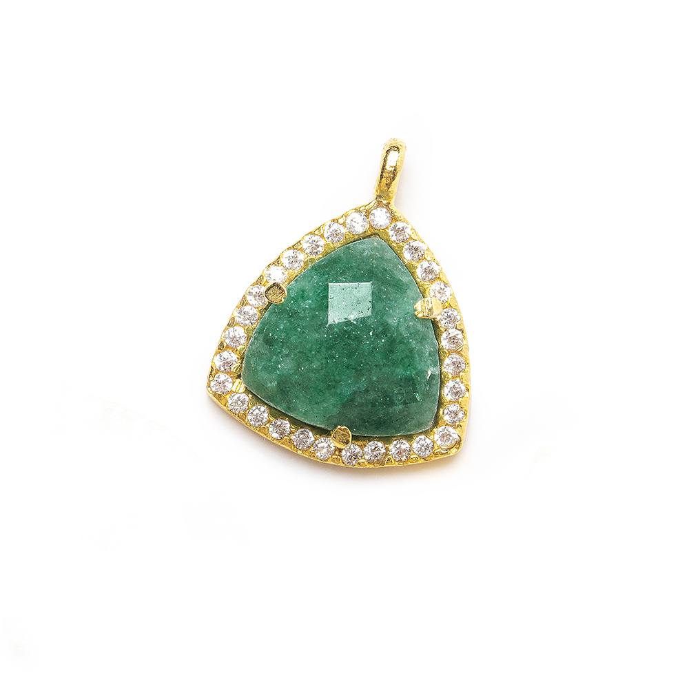 13.5mm Vermeil Bezel White CZ and Green Aventurine Triangle Pendant 1 piece