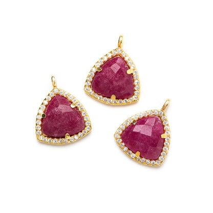 13.5mm Vermeil Bezel White CZ and Red Aventurine Triangle Pendant 1 piece