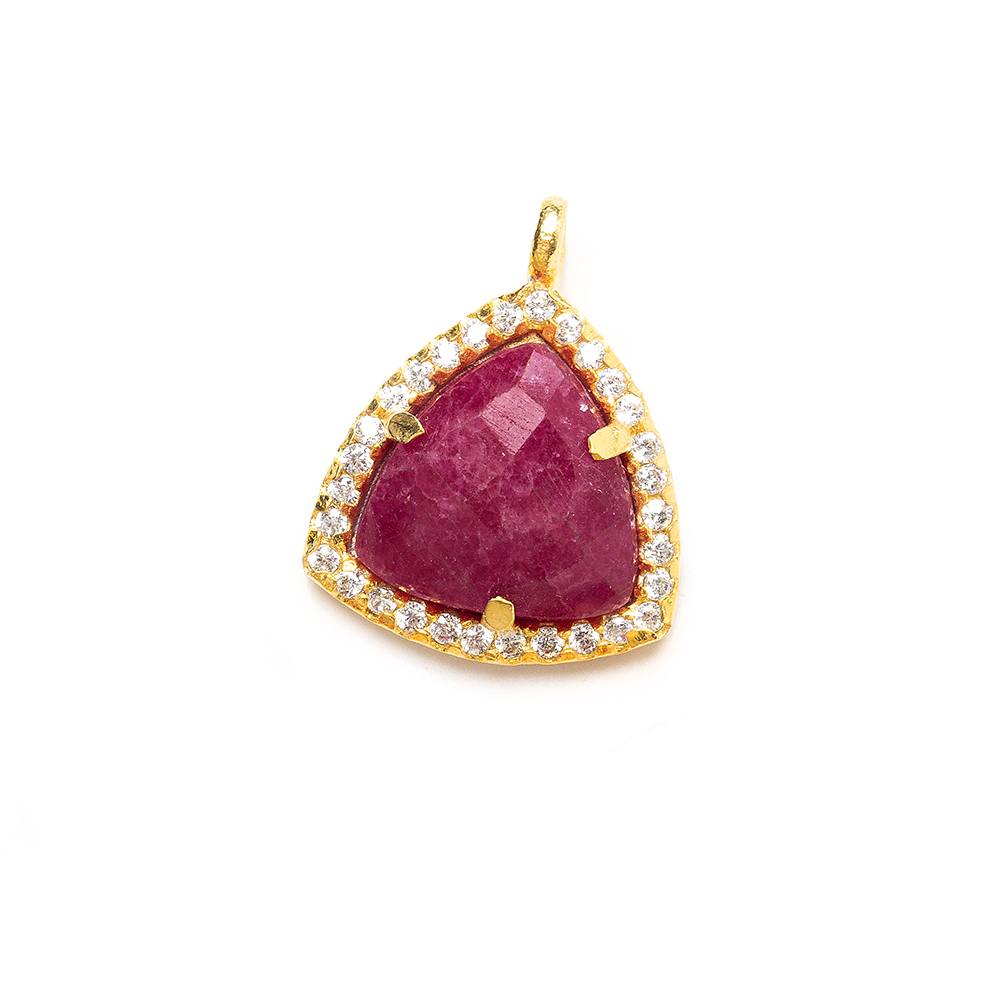 13.5mm Vermeil Bezel White CZ and Red Aventurine Triangle Pendant 1 piece