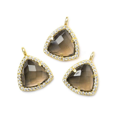 13.5mm Vermeil CZ Bezel Smoky Hydro Quartz Faceted Triangle Pendant 1 piece