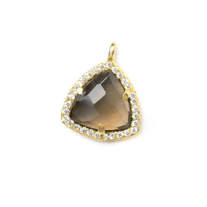 13.5mm Vermeil CZ Bezel Smoky Hydro Quartz Faceted Triangle Pendant 1 piece