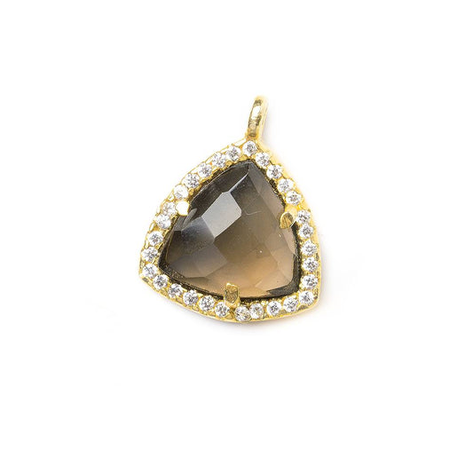 13.5mm Vermeil CZ Bezel Smoky Hydro Quartz Faceted Triangle Pendant 1 piece