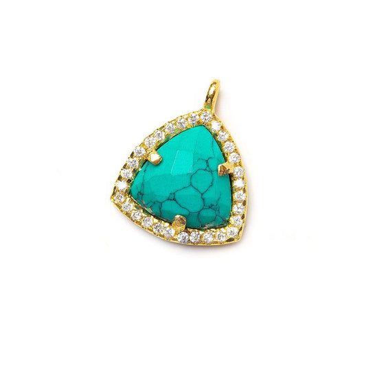 13.5mm Vermeil Bezel White CZ and Synthetic Turquoise Triangle Pendant 1 piece