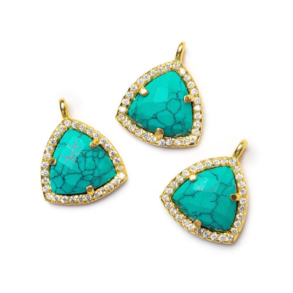 13.5mm Vermeil Bezel White CZ and Synthetic Turquoise Triangle Pendant 1 piece