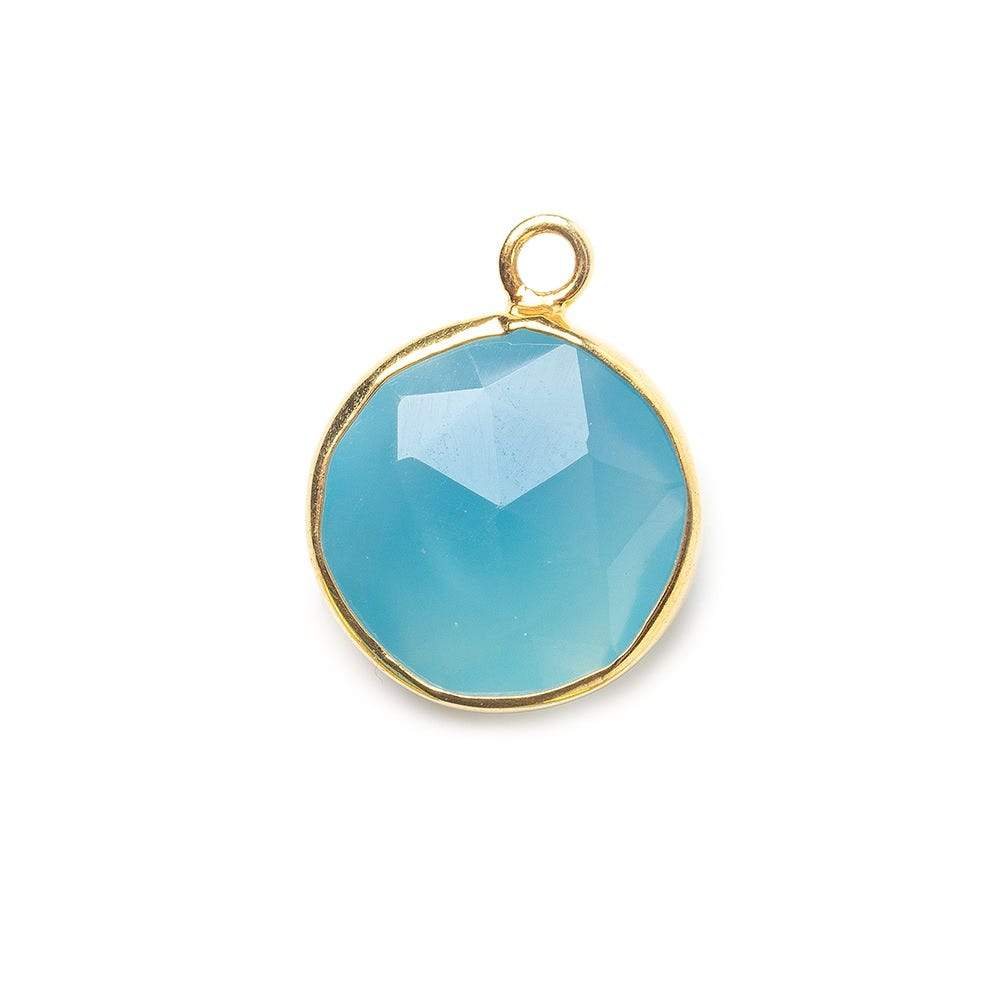 13.5mm Vermeil Bezeled Santorini Blue Chalcedony Coin Pendant 1 piece