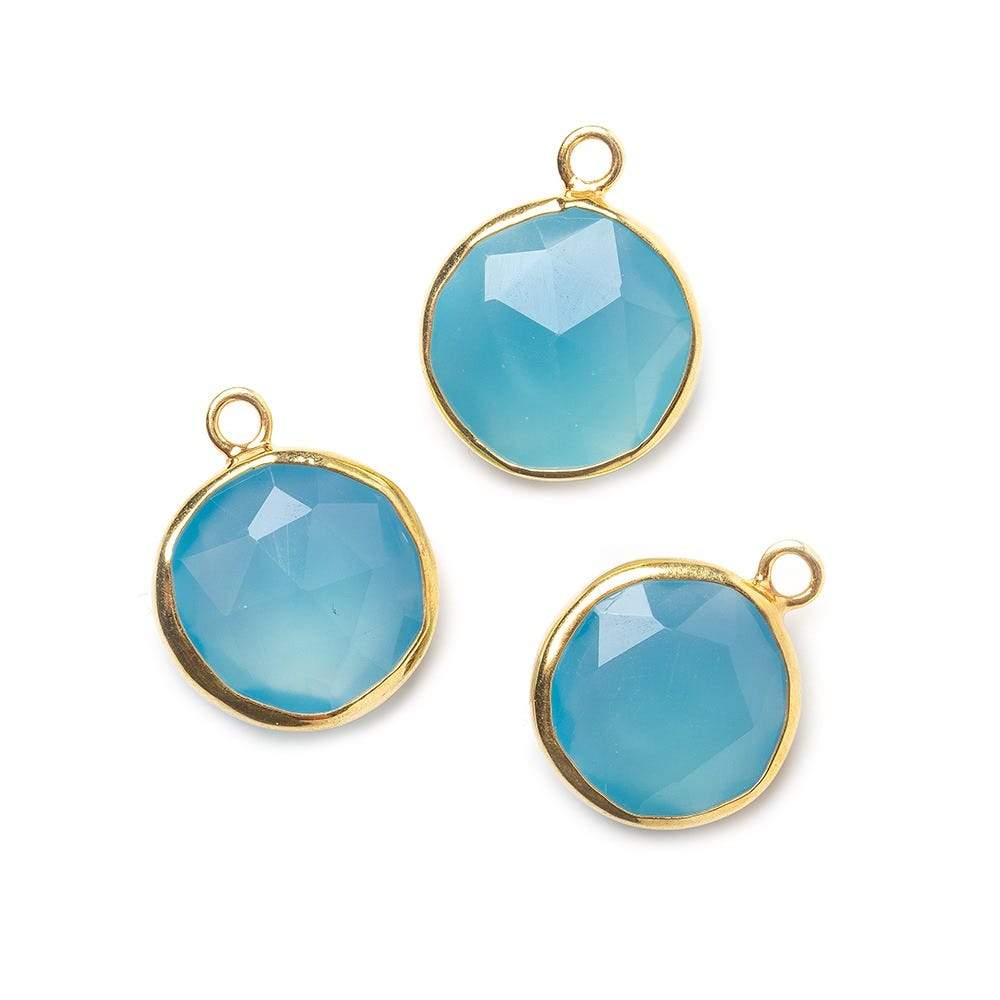 13.5mm Vermeil Bezeled Santorini Blue Chalcedony Coin Pendant 1 piece