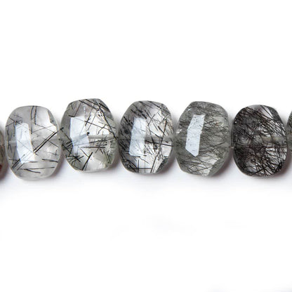 13.5x10.5mm Tourmalinated Quartz side drilled Faceted Cushions 7 inch 17 Beads