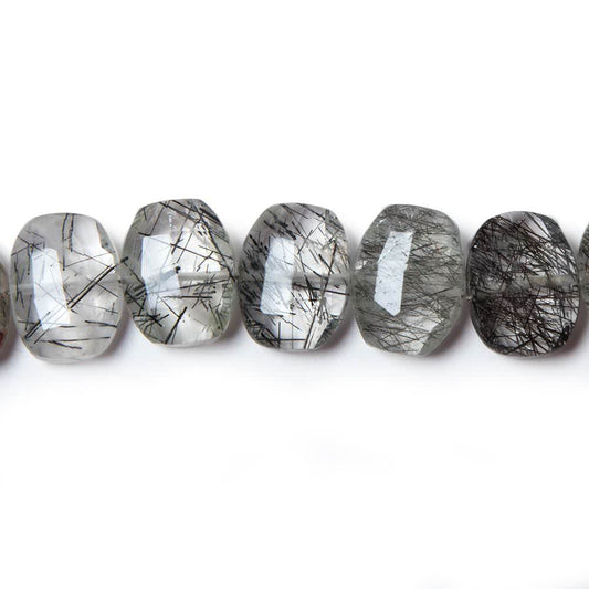 13.5x10.5mm Tourmalinated Quartz side drilled Faceted Cushions 7 inch 17 Beads