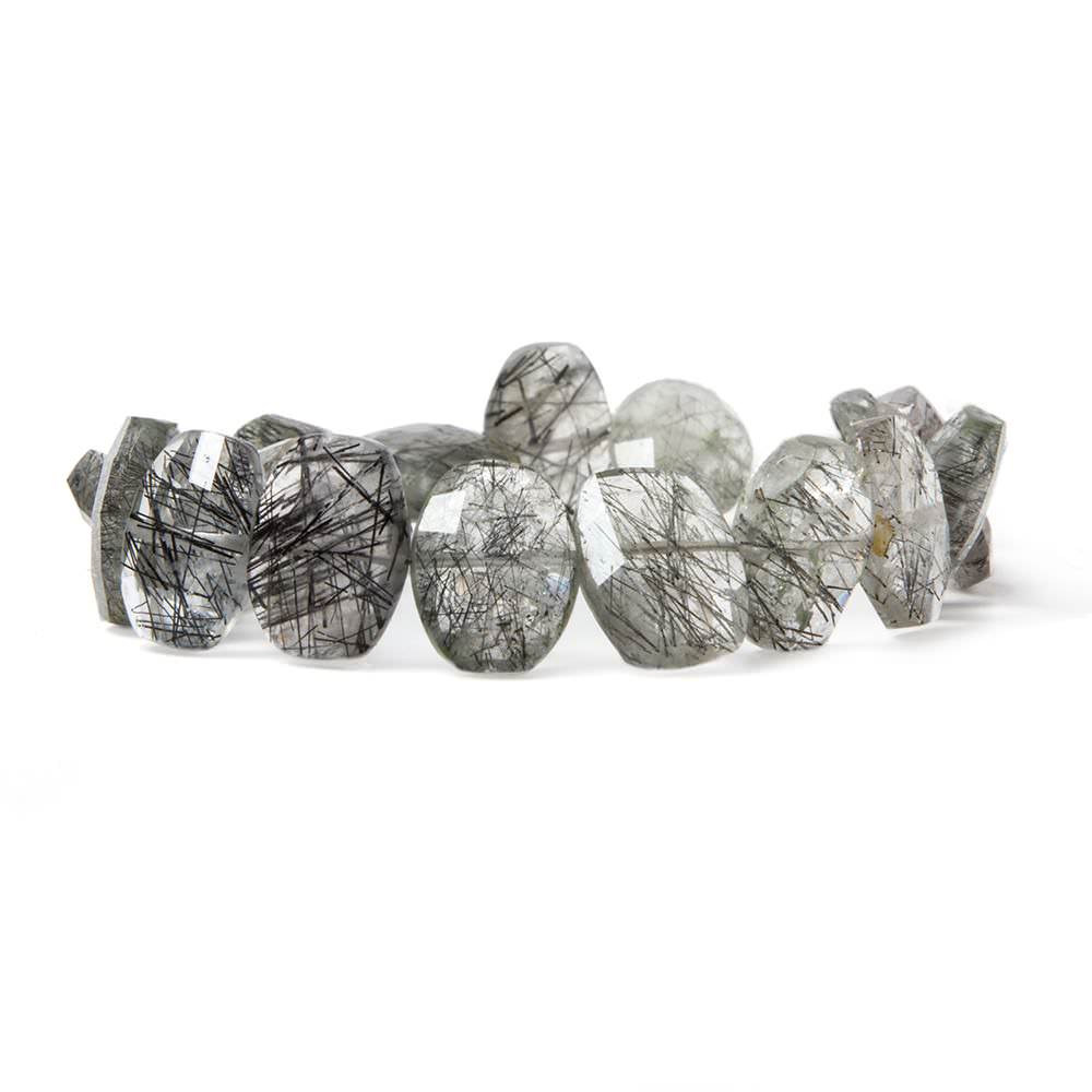 13.5x10.5mm Tourmalinated Quartz side drilled Faceted Cushions 7 inch 17 Beads