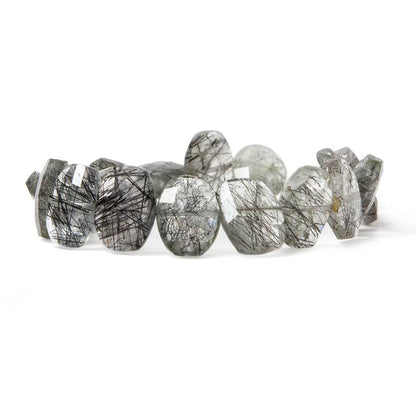 13.5x10.5mm Tourmalinated Quartz side drilled Faceted Cushions 7 inch 17 Beads