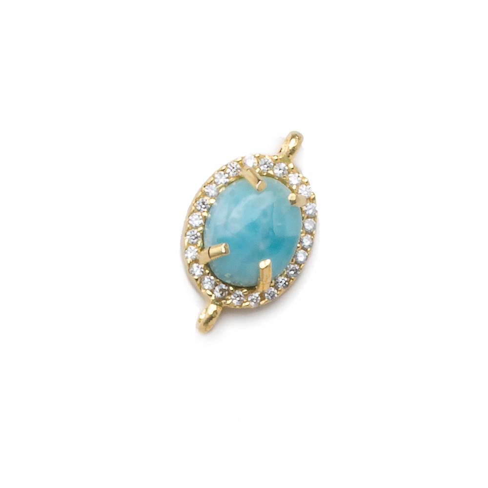 13.5x10mm Vermeil Bezel White CZ and Larimar Oval Connector 1 focal piece