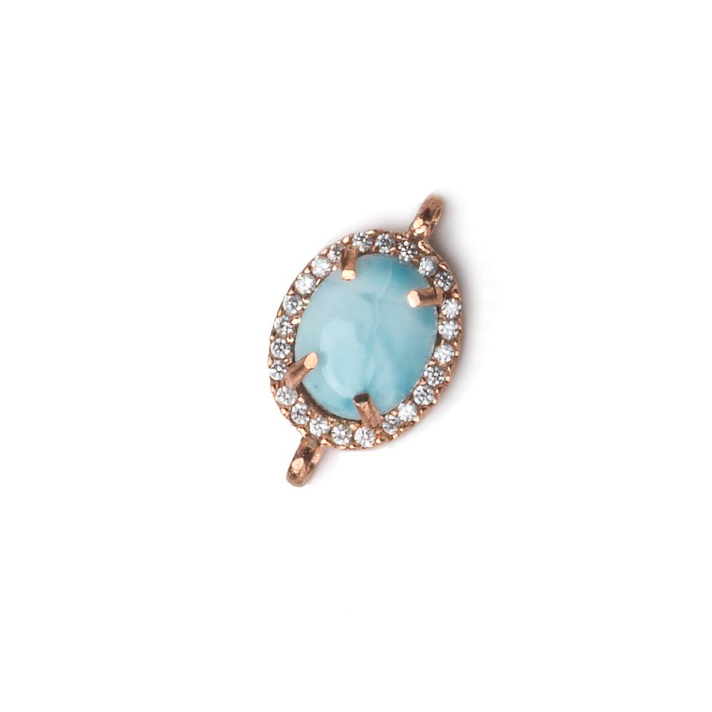13.5x10mm Rose Gold Bezel White CZ and Larimar Oval Connector 1 focal piece