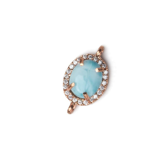 13.5x10mm Rose Gold Bezel White CZ and Larimar Oval Connector 1 focal piece