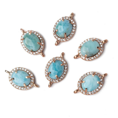 13.5x10mm Rose Gold Bezel White CZ and Larimar Oval Connector 1 focal piece