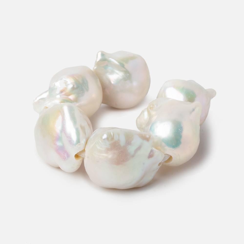13.5x16.5-14x18.5mm White Ultra Baroque 2.5mm Large Hole Freshwater Pearls 4 inch 6 pieces A