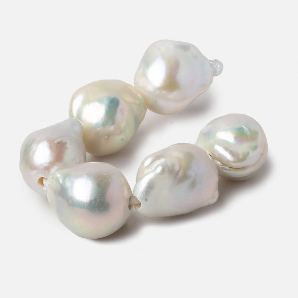 13.5x16.5-15.5x17.5mm White Ultra Baroque 2.5mm Large Hole Freshwater Pearls 4 inch 6 pieces A