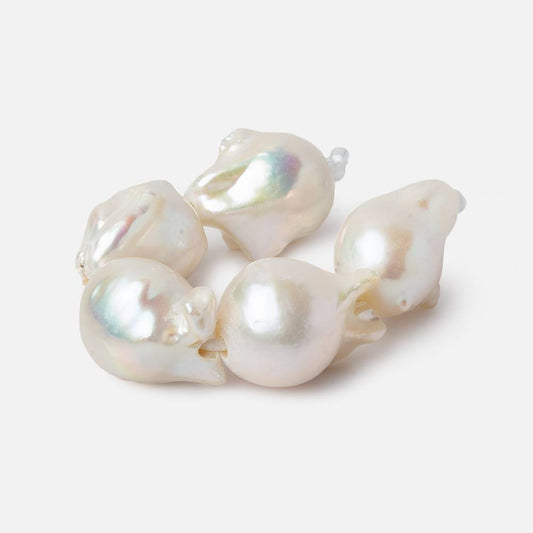 13.5x20-14.5x19mm White Ultra Baroque 2.5mm Large Hole Freshwater Pearls 4 inch 5 pieces A