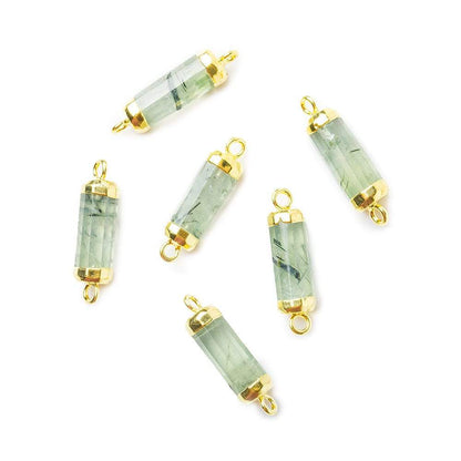 13.5x5mm Gold Leafed Prehnite faceted barrel tube Connector 1 piece