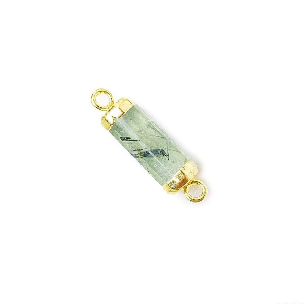13.5x5mm Gold Leafed Prehnite faceted barrel tube Connector 1 piece