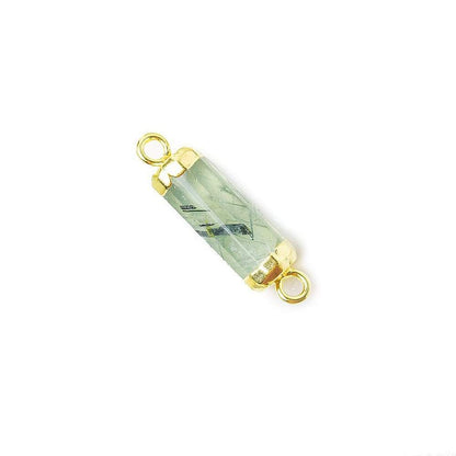 13.5x5mm Gold Leafed Prehnite faceted barrel tube Connector 1 piece