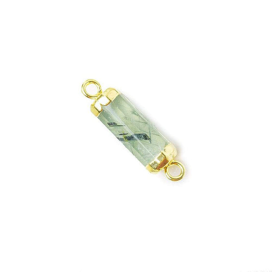13.5x5mm Gold Leafed Prehnite faceted barrel tube Connector 1 piece