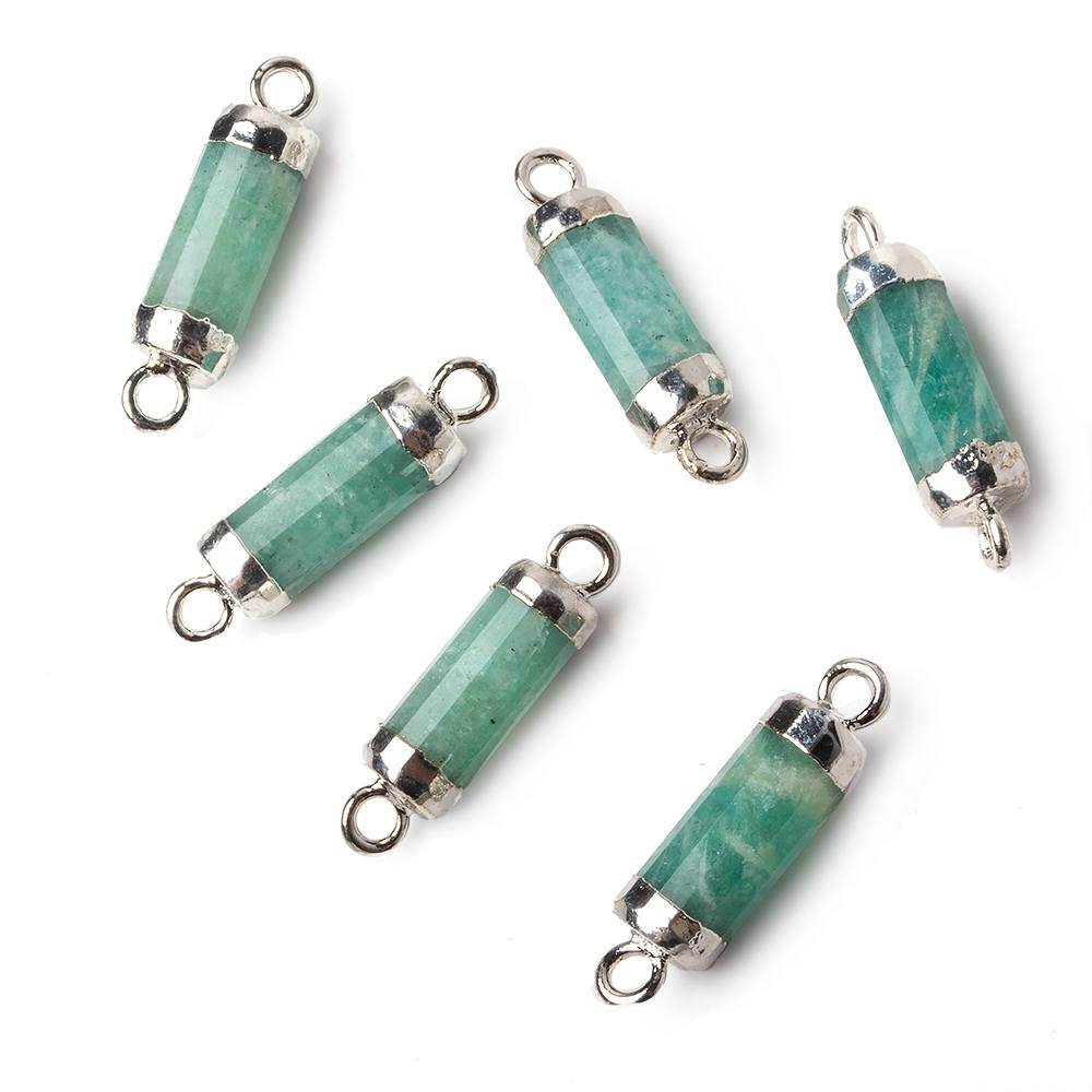 13.5x5mm Silver Leafed Amazonite faceted barrel tube Connector 1 piece
