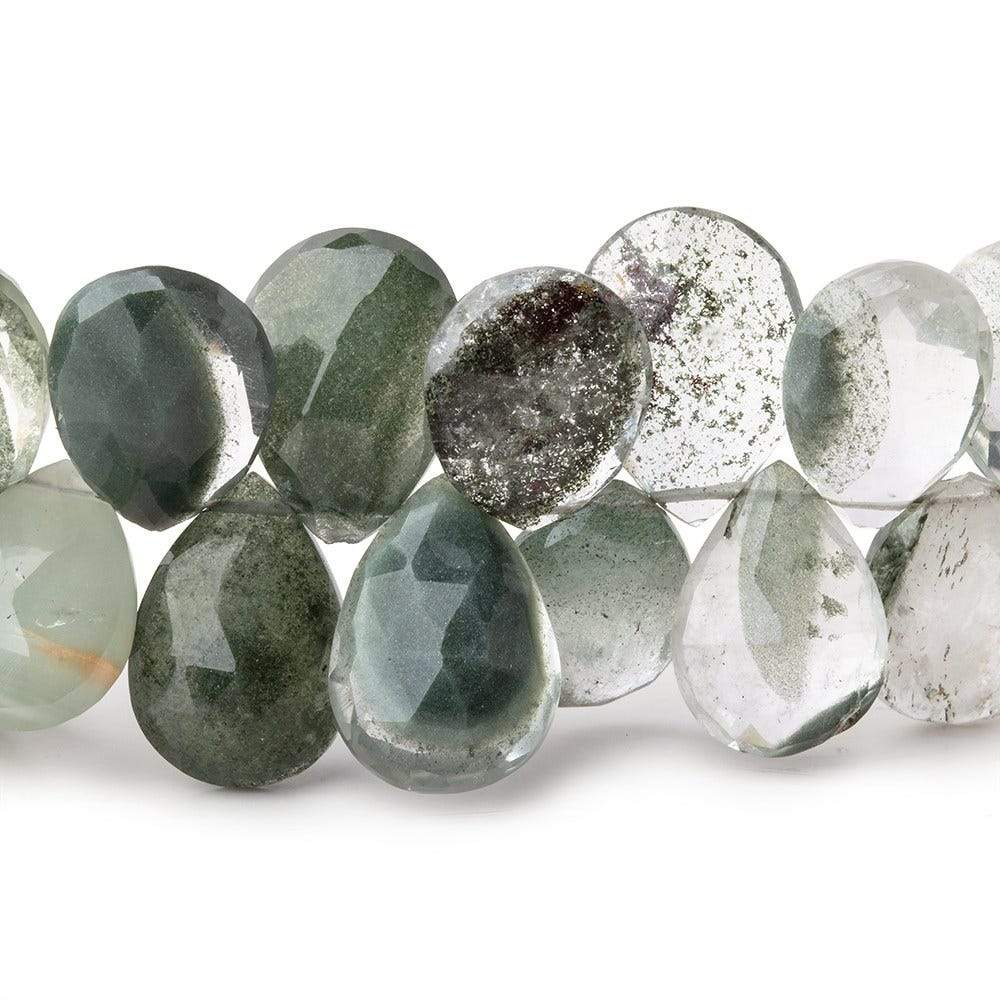 13.5x9.5-16x11mm Moss Quartz Faceted Pear Beads 7 inch 39 pieces