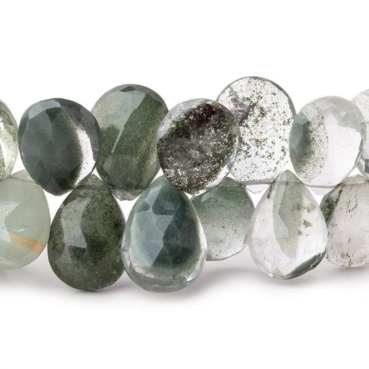 13.5x9.5-16x11mm Moss Quartz Faceted Pear Beads 7 inch 39 pieces