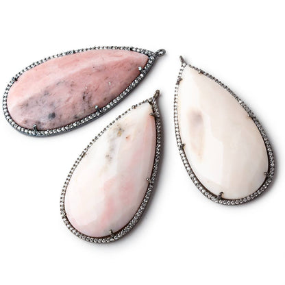 50x25mm Black Gold Bezel CZ and Pink Peru Opal Pear Pendant 1 focal bead