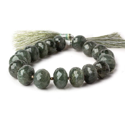 13mm - 14mm Green Tourmalinated Quartz faceted rondelles 8inch 18 beads A