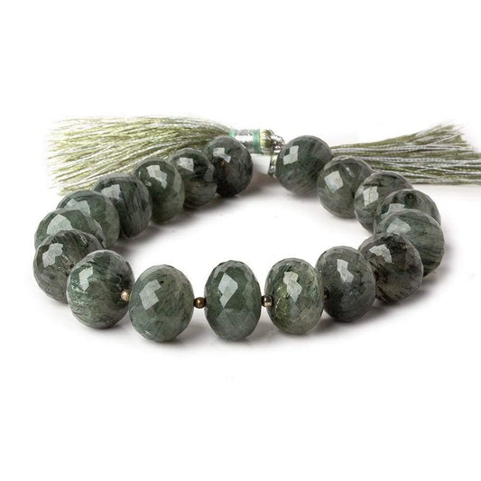 13mm - 14mm Green Tourmalinated Quartz faceted rondelles 8inch 18 beads A