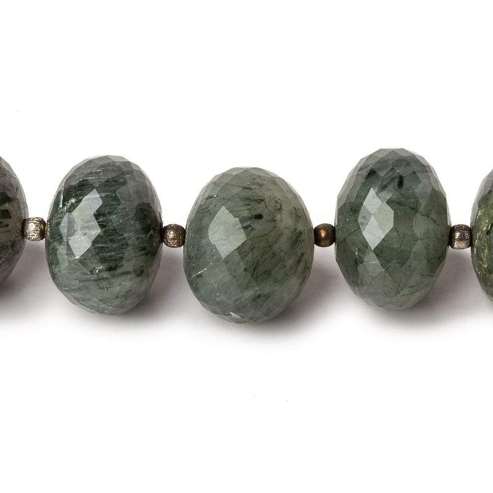 13mm - 14mm Green Tourmalinated Quartz faceted rondelles 8inch 18 beads A