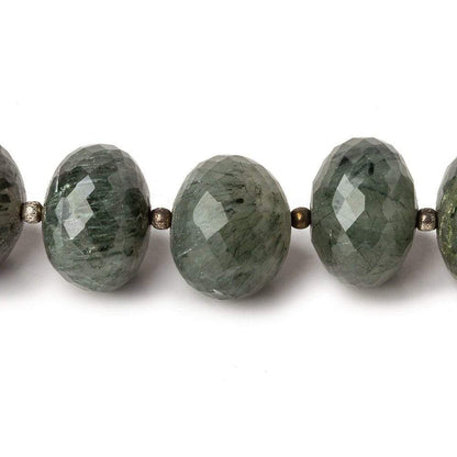 13mm - 14mm Green Tourmalinated Quartz faceted rondelles 8inch 18 beads A
