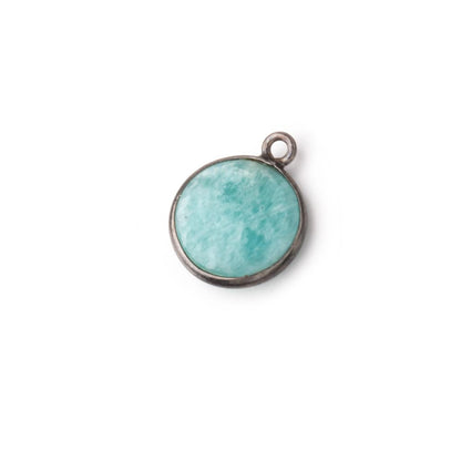 13mm Black Gold .925 Bezel Amazonite Plain Coin Pendant 1 Focal Bead