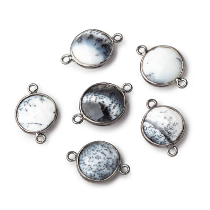 13mm Black Gold Bezel Dendritic Opal Faceted Coin Connector 1 piece