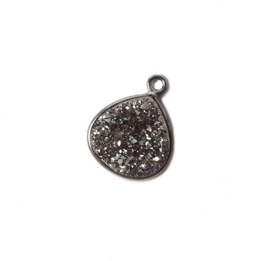 13mm Black Gold Bezel Metallic Platinum Drusy Heart Pendant 1 piece