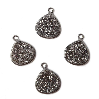 13mm Black Gold Bezel Metallic Platinum Drusy Heart Pendant 1 piece