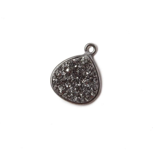 13mm Black Gold Bezel Metallic Black Flat Drusy Heart Pendant 1 piece