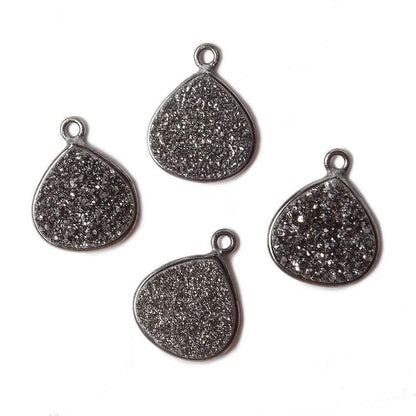 13mm Black Gold Bezel Metallic Black Flat Drusy Heart Pendant 1 piece