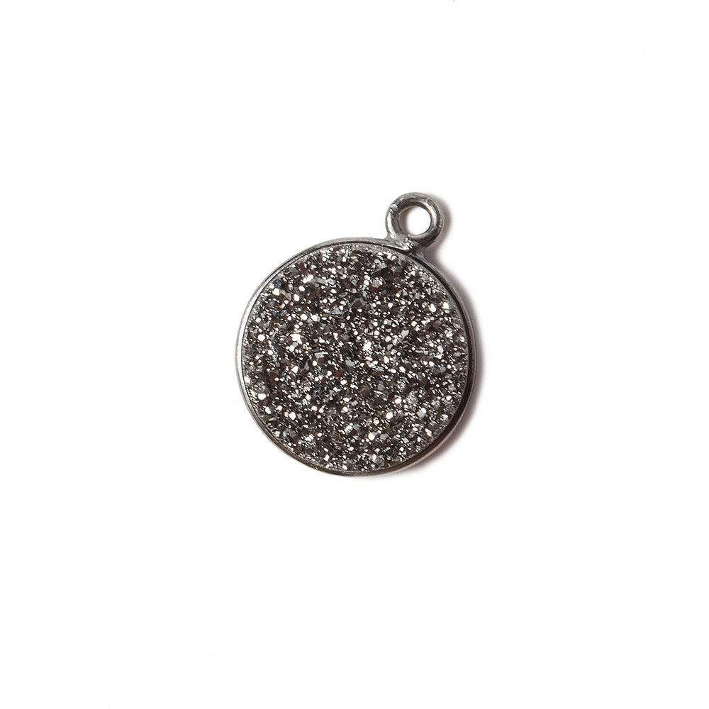 13mm Black Gold Bezel Metallic Platinum Drusy Coin Pendant 1 piece