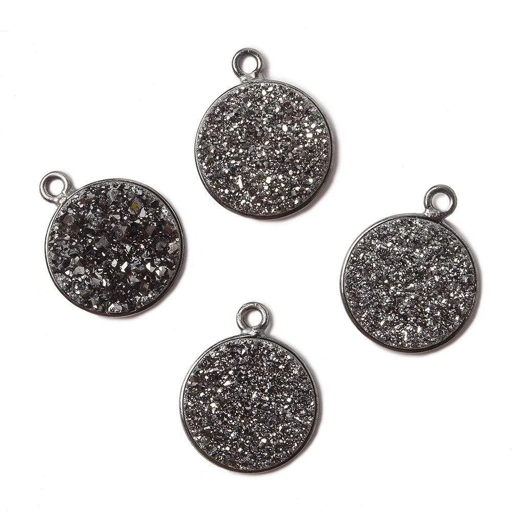13mm Black Gold Bezel Metallic Platinum Drusy Coin Pendant 1 piece