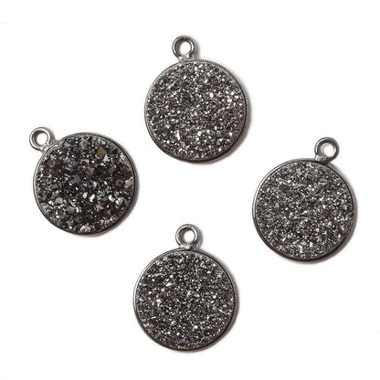 13mm Black Gold Bezel Metallic Platinum Drusy Coin Pendant 1 piece