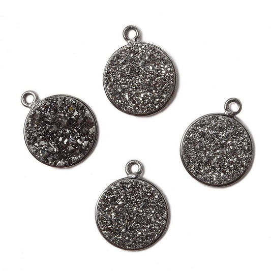 13mm Black Gold Bezel Metallic Platinum Drusy Coin Pendant 1 piece