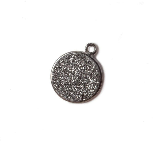 13mm Black Gold Bezel Metallic Platinum Flat Drusy Coin Pendant 1 piece