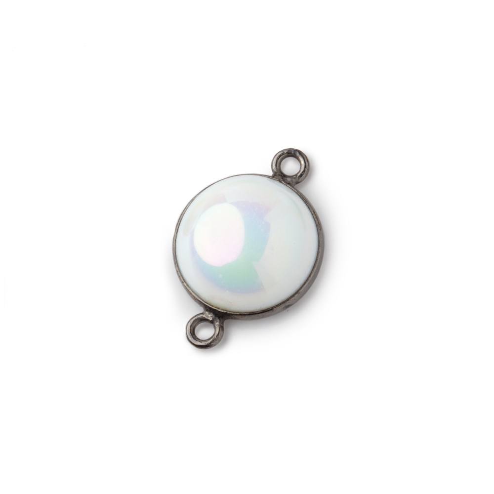 13mm Black Gold Bezel Mystic White Opal Coin Cabochon Connector 1 piece